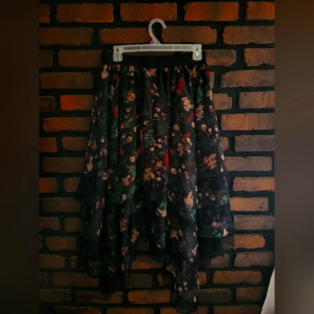 Mushroom print Fairycore Lace Asymmetrical skirt